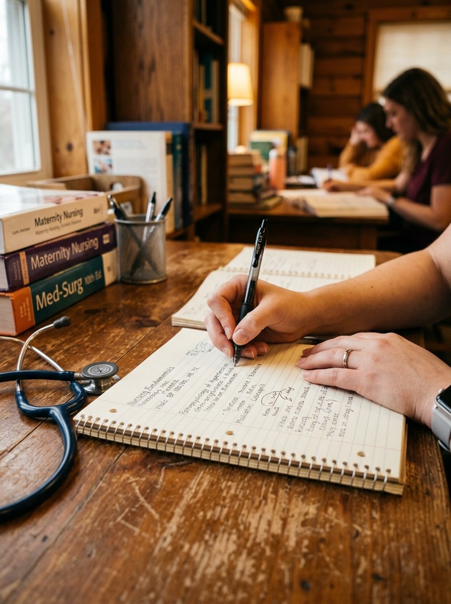 Nursing student studying at desk
